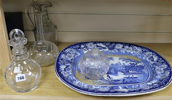 A Victorian meat plate and sundry glassware